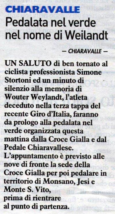 articolo del Corriere Adriatico sulla pedalata del 2 giugno