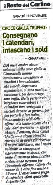 il Resto del Carlino: Croce Gialla truffata Consegnao i calendari, intascano i soldi